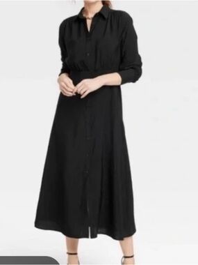 a new day Black Button-Front Midi Shirt Dress